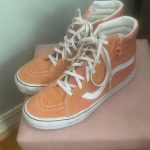 Vans Women's Peach and White High-Top Sneakers